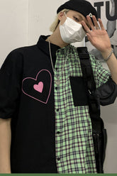 Camisa tipo blusa con estampado de corazones y cuadros escoceses